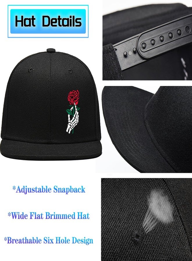FACITE Skull Hat Flat Bill Hats for Men Snapback Hats for Men Fitted Flat Brim Black Baseball Hat for Mens Women Hip Hop Cool Skateboard Accessories Trucker Workout Caps Gifts - Image 4
